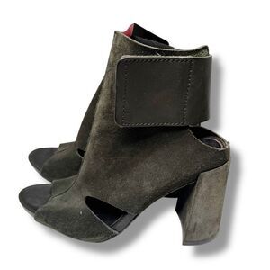 PEDRO GARCIA Suede Dark Olive Green Open Toe Sandals Shoes Heels EU 37.5 US 7.5